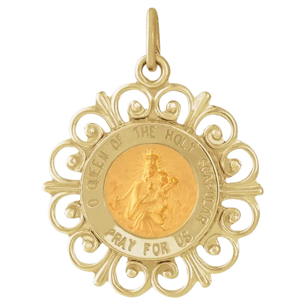 14k Yellow Gold Round Scapular Medal (18.5 MM)