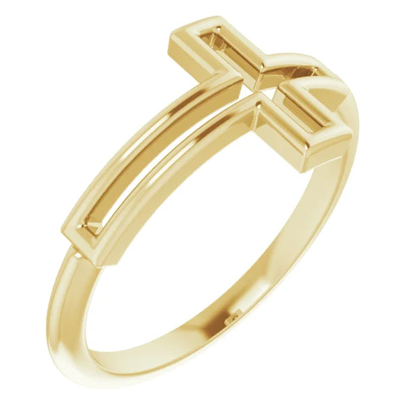 Embossed Cross 14k Yellow Gold Ring