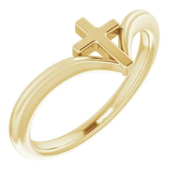 Girl's Cross with Heart 14k Yellow Gold Youth Ring