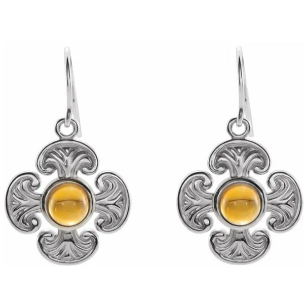 14k White Gold Genuine Citrine Maltese Cross Earrings