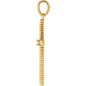 Diamond Rope-Trim Cross 14k Yellow Gold Pendant (.03 Ct, G-H Color, I1 Clarity)