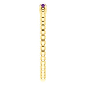 Amethyst Beaded Ring, 14k Yellow Gold, Size 7