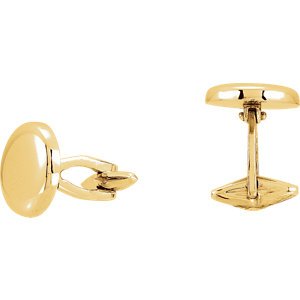 14k Yellow Gold Polished Round Cuff Links, Bullet Back Clasp, 15.9MM