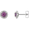 Amethyst and Diamond Halo-Style Earrings, 14k White Gold (4MM) (.125 Ctw, G-H Color, I1 Clarity)