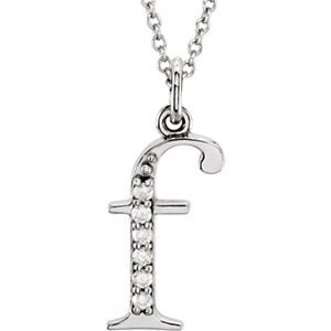 Diamond Initial 'f' Lowercase Letter Rhodium-Plate 14k White Gold Pendant Necklace, 16" (.03 Ctw GH, I1)