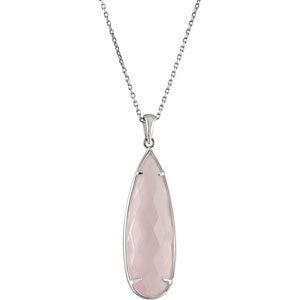 Rose Quartz Pear and Sterling Silver Necklace, 18"