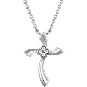 Diamond Wavy Cross Rhodium-Plated Sterling Silver Necklace, 18" (.3 Ctw, H+ Color, I2 Clarity)