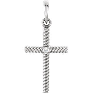 Platinum Diamond Rope-Trim Cross Pendant (.02 Ct, G-H Color, I1 Clarity)
