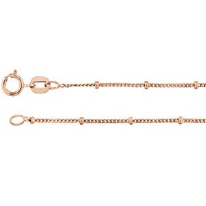1mm 14k Rose Gold Solid Beaded Curb Chain, 16"