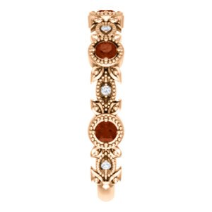 Mozambique Garnet and Diamond Vintage-Style Ring, 14k Rose Gold, Size 6.5