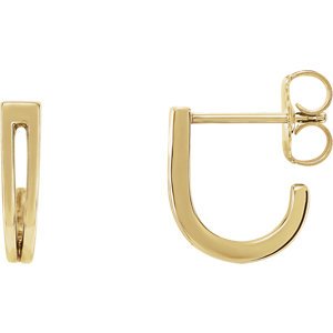 Geometric J-Hoop Earrings, 14k Yellow Gold
