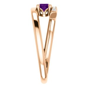 Amethyst and Diamond Bypass Ring,, 14k Rose Gold (.125 Ctw, G-H Color, I1 Clarity)