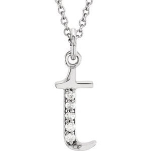 Diamond Initial 't' Lowercase Letter Rhodium-Plate 14k White Gold Pendant Necklace, 16" (.03 Ctw GH, I1)