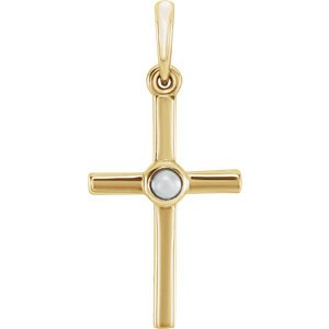 White Freshwater Cultured Pearl Cross Pendant, 14k Yellow Gold (2MM)