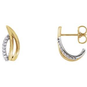 Diamond Freeform J-Hoop Earrings, Rhodium-Plated 14k Yellow and White Gold (.1 Ctw, G-H Color, I1 Clarity )