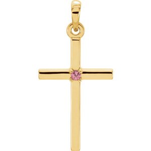Pink Tourmaline Inset Cross 14k Yellow Gold Pendant (22.65x11.4MM)