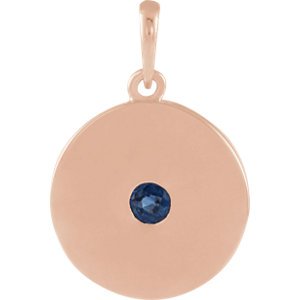 Round Blue Sapphire Disc Pendant, 14k Rose Gold