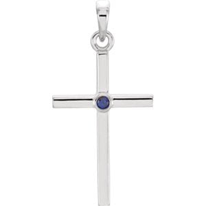 Platinum Blue Sapphire Inset Cross Pendant (22.65x11.4MM)