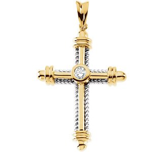 Diamond Rope-Trim Cross Rhodium-Plated 14k Yellow and White Gold Pendant (.33 Ct, G-H Color,SI1 Clarity)