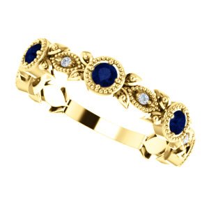 Blue Sapphire and Diamond Vintage-Style Ring, 14k Yellow Gold (0.03 Ctw, G-H Color, I1 Clarity)