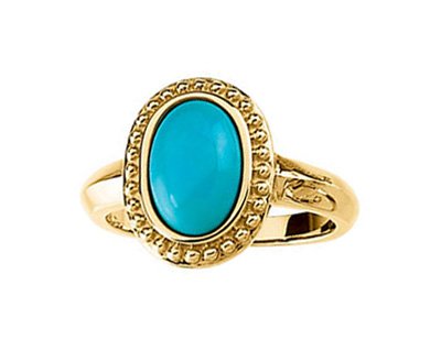 Turquoise Cabochon 1.86 Ct. Granulated Bead 14k Yellow Gold Ring, Size 5