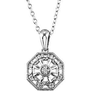 Diamond Octagon Vintage Style Pendant Necklace in Sterling Silver, 18" (.04 Cttw)