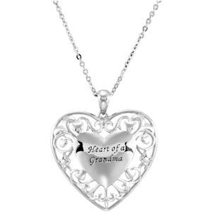 Sterling Silver Filigree Heart of a Grandmother Necklace 18"