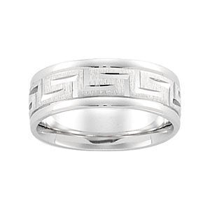 7mm 14k White Gold Modern Greek Key Pattern Band, Size 5.5