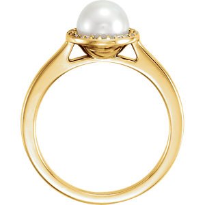White Freshwater Cultured Pearl and Diamond Halo Ring, 14k Yellow Gold (6.5-7mm) (.06Ctw, G-H Color, I1 Clarity)