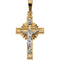 Two-Tone Sunburst Crucifix 14k Yellow and White Gold Pendant(19X13MM)