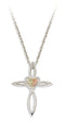 Cross Heart Pendant Necklace, Sterling Silver, 12k Green and Rose Gold Black Hills Gold Motif, 18"