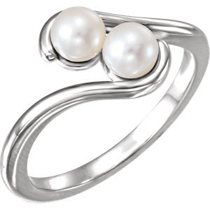 Platinum White Freshwater Cultured Pearl Two-Stone Ring, (4-4.5 mm)
