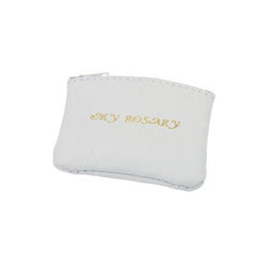 White Leather Rosary Case Zippered, 4"