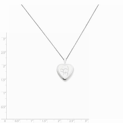 Sterling Silver Diamond-Cut Cat Heart Locket Necklace, 18"