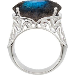 12.95 Ct Labradorite Sterling Silver Filigree Ring, Size 10