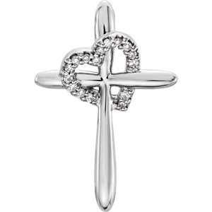 Platinum Diamond Heart Cross Pendant (.04 Ctw, G-H Color, I1 Clarity)