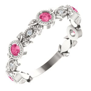 Pink Tourmaline and Diamond Vintage-Style Ring, Rhodium-Plated Sterling Silver (0.03 Ctw, G-H Color, I1 Clarity)