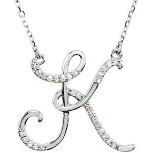 Diamond Initial Letter 'K' Rhodium-Plated 14k White Gold Pendant Necklace, 17" (GH, I1, 1/6 Ctw)