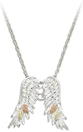 Diamond-Cut Angel Wings Pendant Necklace, Sterling Silver, 12k Pink and Green Leaf Black Hills Gold, 18"