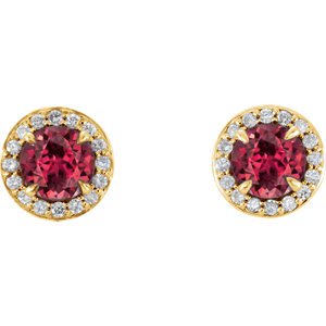 Ruby and Diamond Halo-Style Earrings, 14k Yellow Gold (5 MM) (.16 Ctw, G-H Color, I1 Clarity)