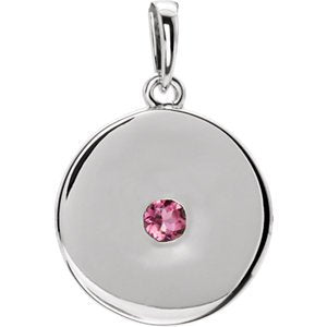 Round Pink Tourmaline Disc Pendant, Sterling Silver