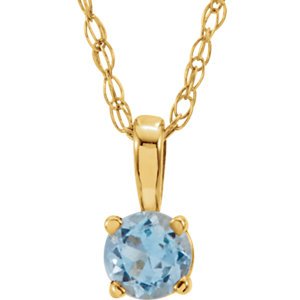 Children's Aquamarine Birthstone 14k Yellow Gold Pendant Necklace, 14"