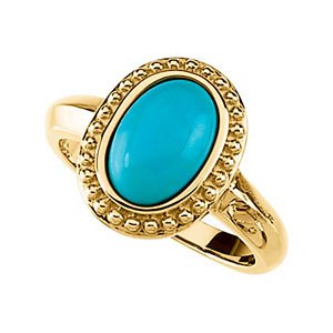 Turquoise Cabochon 1.86 Ct. Granulated Bead 14k Yellow Gold Ring, Size 5