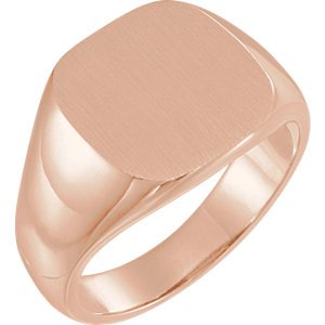 Men's Open Back Brushed Signet Semi-Polished 14k Rose Gold Ring (14mm) Size 10