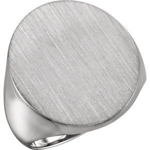 Men's Brushed Signet Semi-Polished 18k White Gold Ring (22x20mm) Size 9.5