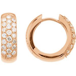 Pave Diamond Hoop Earrings, 14k Rose Gold (7/8 Ctw, Color GH, Clarity SI1)