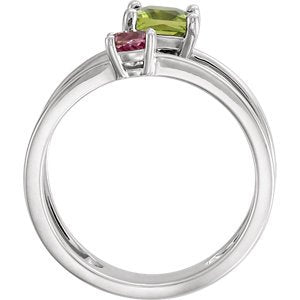 Peridot and Pink Tourmaline Two-Stone Ring, Sterling Silver, Size 7