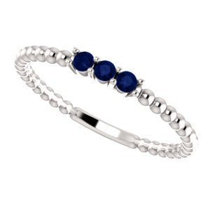 Platinum Chatham Created Blue Sapphire Beaded Ring, Size 6