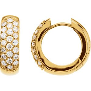Pave Diamond Hoop Earrings, 14k Yellow Gold (7/8 Ctw, Color GH , Clarity SI1)