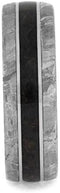 Crushed Dinosaur Bone, Meteorite, Matte Titanium 7.5mm Comfort-Fit Kauri Wood Sleeve Band, Size 13